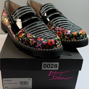 Betsey Johnson Black Floral Loafers